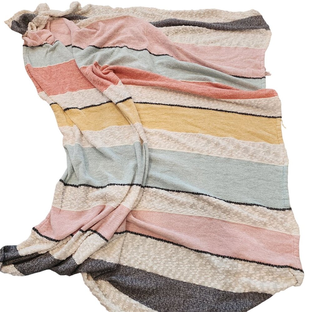 Shabby Chic striped chenille throw blanket in pastel colors 94 x 74